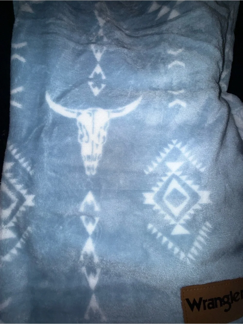 NEW Wrangler Oversized Ultra Plush Throw 60x70 Light Blue Aztec Steer Cow Skull